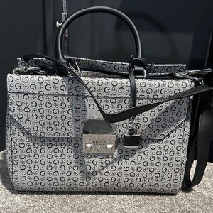 GUESS Black and Gray Monogram Satchel